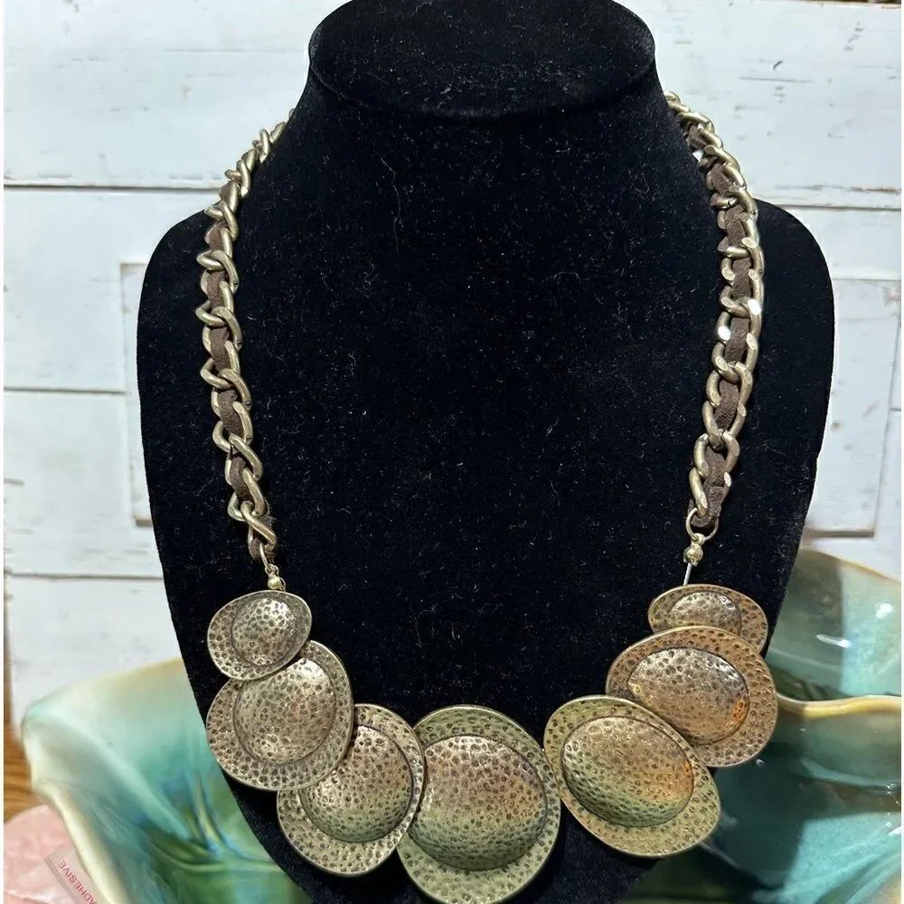 J. Crew  Hammered Antiqued Silver Statement Necklace 20”